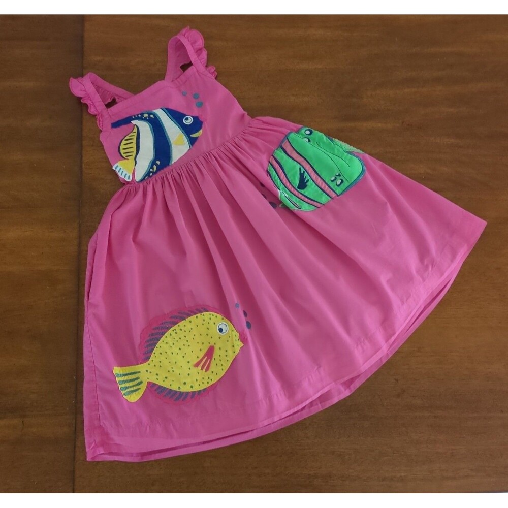Mini Boden Girl's  Embellished Fish Dress Pink  size 7/8 GUC